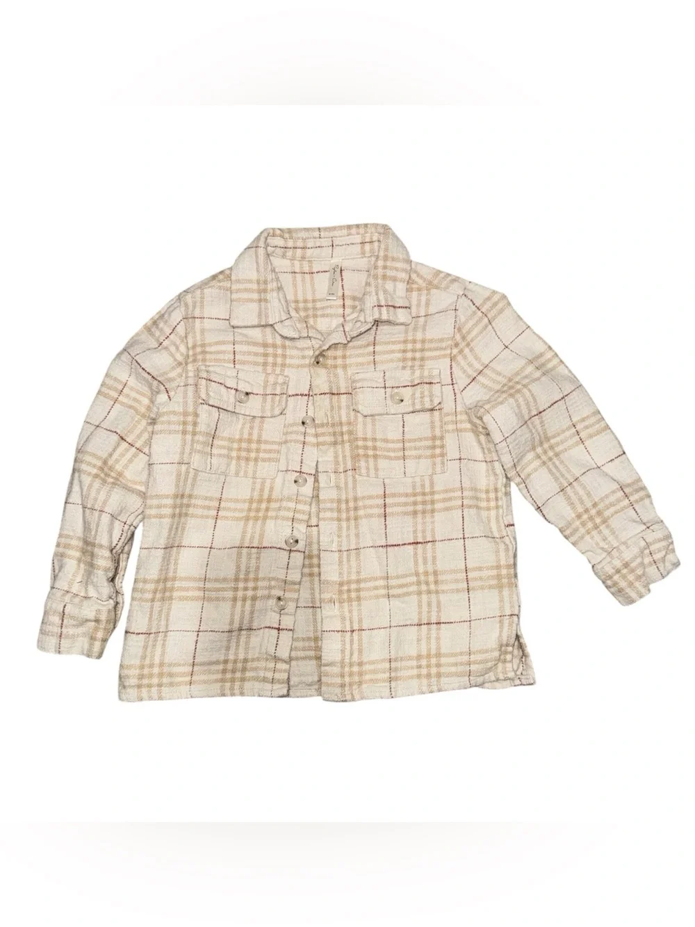 Rylee + Cru Beige Plaid Flannel Button Down Shirt Boys 4-5 Cotton